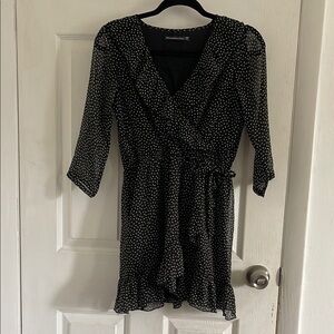 Abercrombie & Fitch Black and White Wrap Mini Dress with Ruffled Hem
